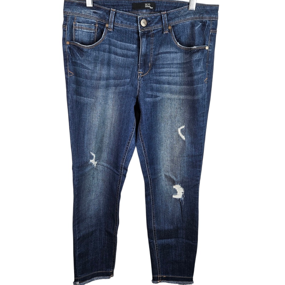 1822 Denim Jeans Womens Size 12 Distressed Dark Wash Skinny Leg